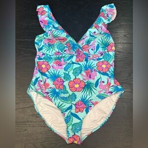 Stella Parker Ruffle One Piece Floral Bathing Suit Swimsuit 22W